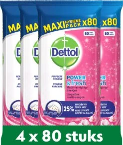 Dettol - Schoonmaakdoekjes - Power & Fresh - Kersenbloesem - 4 X 80 Stuks - Voordeelverpakking 14 Dettol - Schoonmaakdoekjes - Power & Fresh - Kersenbloesem - 4 X 80 Stuks - Voordeelverpakking -Levensrandproducten 1016x1200