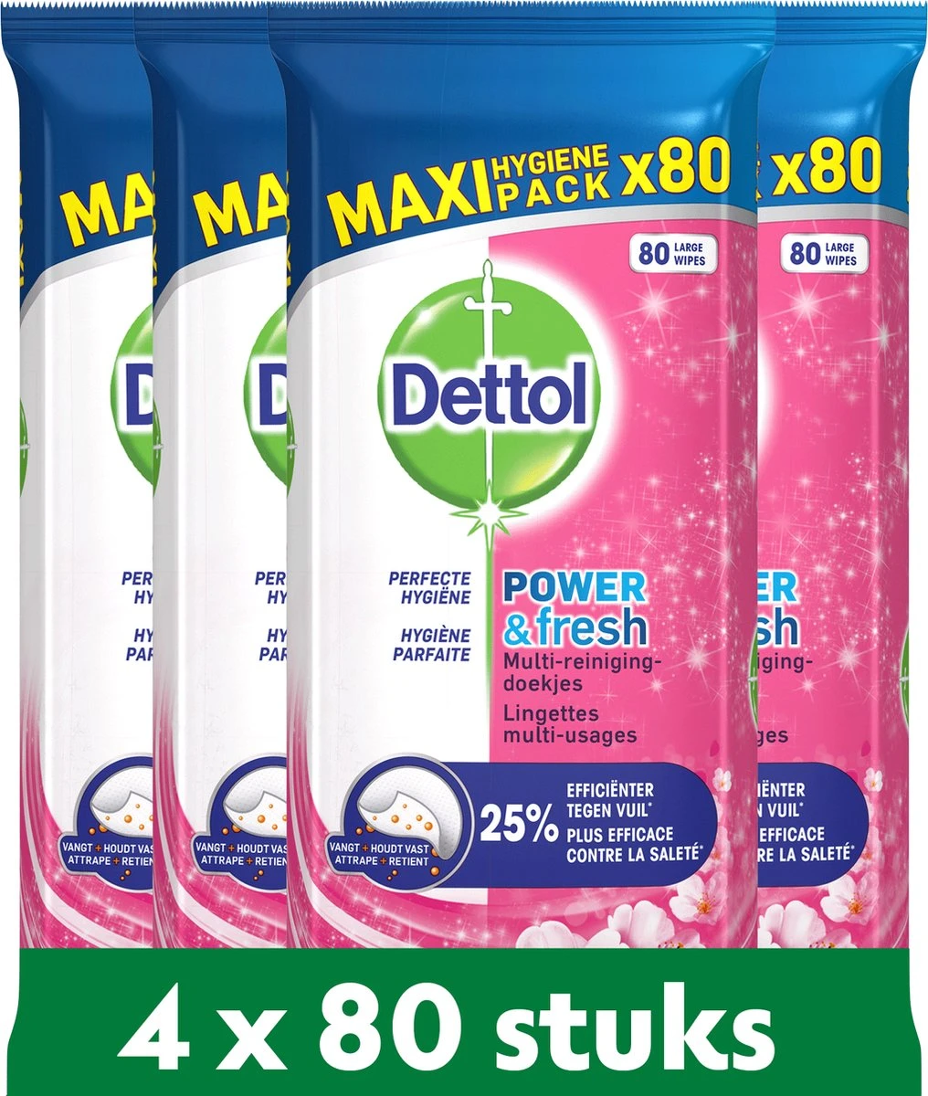 Dettol - Schoonmaakdoekjes - Power & Fresh - Kersenbloesem - 4 X 80 Stuks - Voordeelverpakking 6 Dettol - Schoonmaakdoekjes - Power & Fresh - Kersenbloesem - 4 X 80 Stuks - Voordeelverpakking - Afbeelding 6