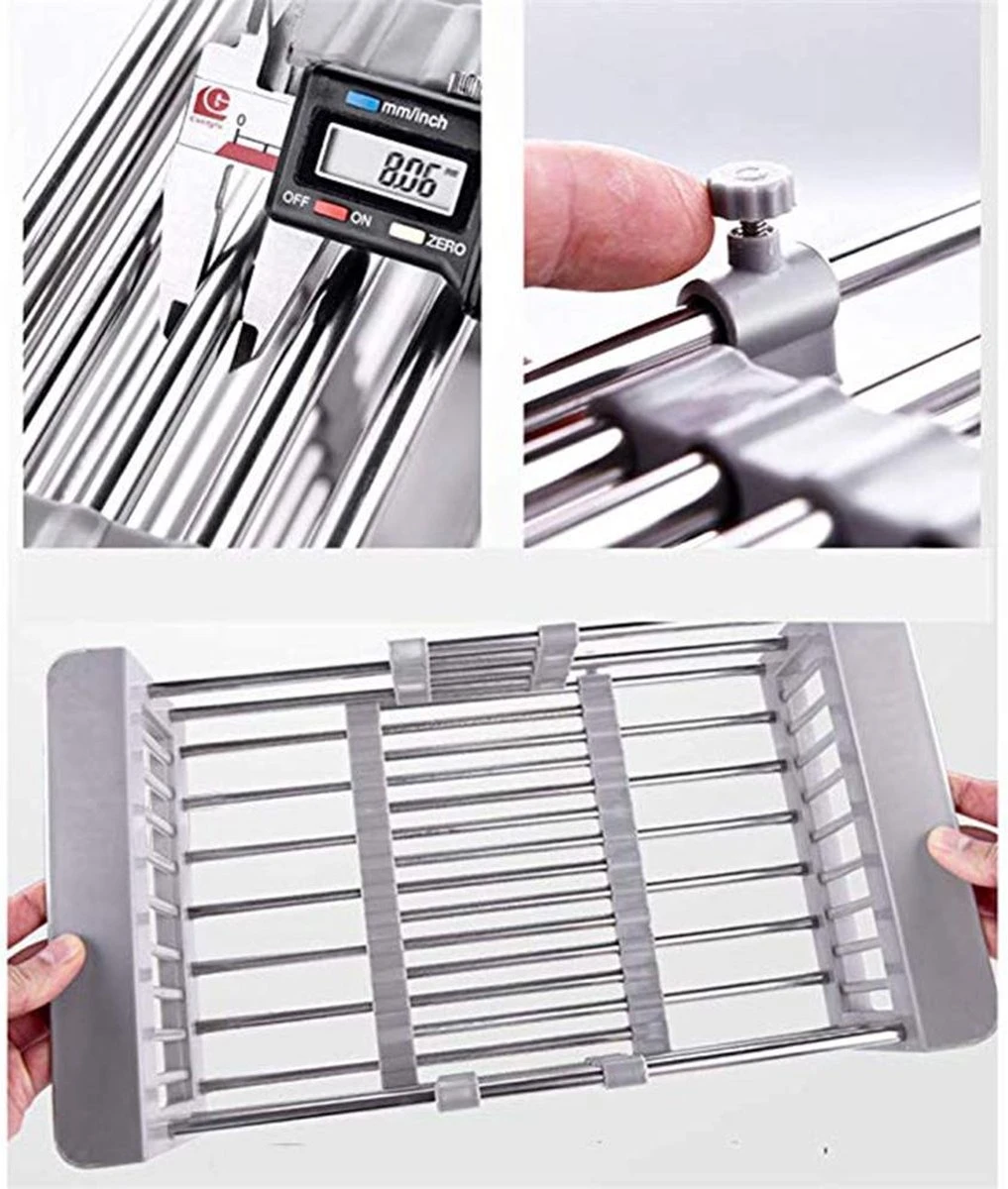 IBright Verstelbare Keukenrek - Gootsteen Mand - Afdruiprek – Vergiet – Verstelbaar In Lengte - Uitschuifbaar - RVS Grijs 6 IBright Verstelbare Keukenrek - Gootsteen Mand - Afdruiprek – Vergiet – Verstelbaar In Lengte - Uitschuifbaar - RVS Grijs - Afbeelding 6