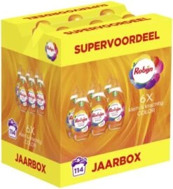 Robijn Klein & Krachtig - Color Vloeibaar Wasmiddel - 6 X 19 Wasbeurten - Voordeelverpakking - Jaarbox