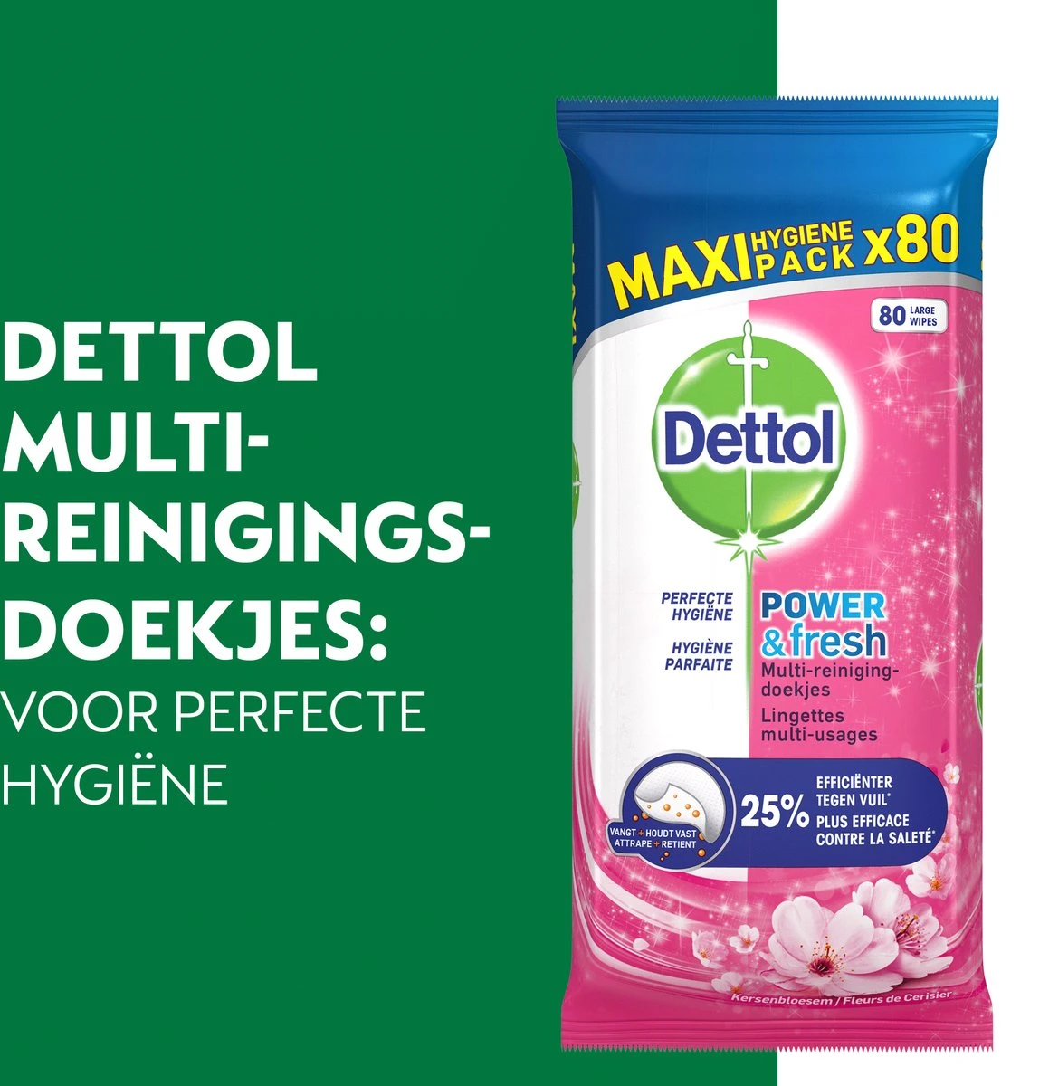 Dettol - Schoonmaakdoekjes - Power & Fresh - Kersenbloesem - 4 X 80 Stuks - Voordeelverpakking 2 Dettol - Schoonmaakdoekjes - Power & Fresh - Kersenbloesem - 4 X 80 Stuks - Voordeelverpakking - Afbeelding 2
