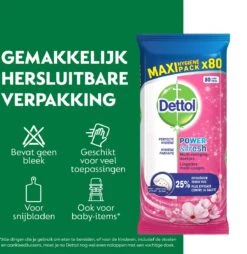 Dettol - Schoonmaakdoekjes - Power & Fresh - Kersenbloesem - 4 X 80 Stuks - Voordeelverpakking 11 Dettol - Schoonmaakdoekjes - Power & Fresh - Kersenbloesem - 4 X 80 Stuks - Voordeelverpakking -Levensrandproducten 1165x1200 2