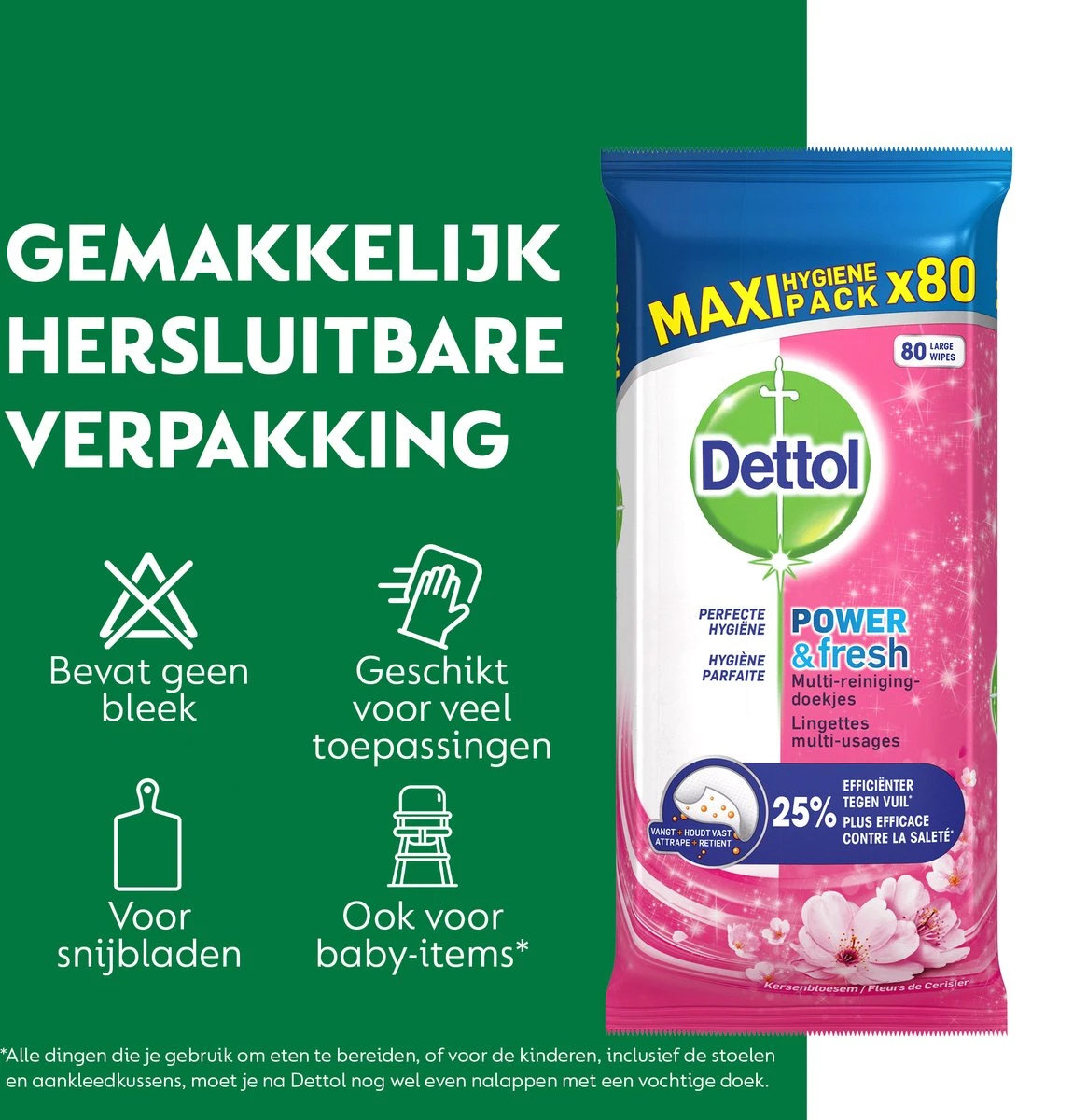Dettol - Schoonmaakdoekjes - Power & Fresh - Kersenbloesem - 4 X 80 Stuks - Voordeelverpakking 3 Dettol - Schoonmaakdoekjes - Power & Fresh - Kersenbloesem - 4 X 80 Stuks - Voordeelverpakking - Afbeelding 3