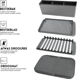 Afdruiprek Met Lekbak - Inclusief Afdruipmat - Opvouwbaar - Afwasrek Met Uitneembare Bestekhouder - Voor Bestek, Borden, Pannen En Schalen -Levensrandproducten 1167x1200 1