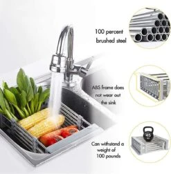 IBright Verstelbare Keukenrek - Gootsteen Mand - Afdruiprek – Vergiet – Verstelbaar In Lengte - Uitschuifbaar - RVS Grijs 22 IBright Verstelbare Keukenrek - Gootsteen Mand - Afdruiprek – Vergiet – Verstelbaar In Lengte - Uitschuifbaar - RVS Grijs -Levensrandproducten 1174x1200