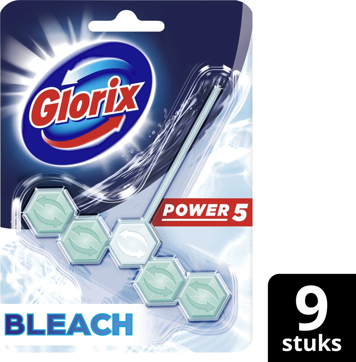 Glorix Power 5 Bleek Toiletblokken - 9 Stuks - Voordeelverpakking 1 Glorix Power 5 Bleek Toiletblokken - 9 Stuks - Voordeelverpakking