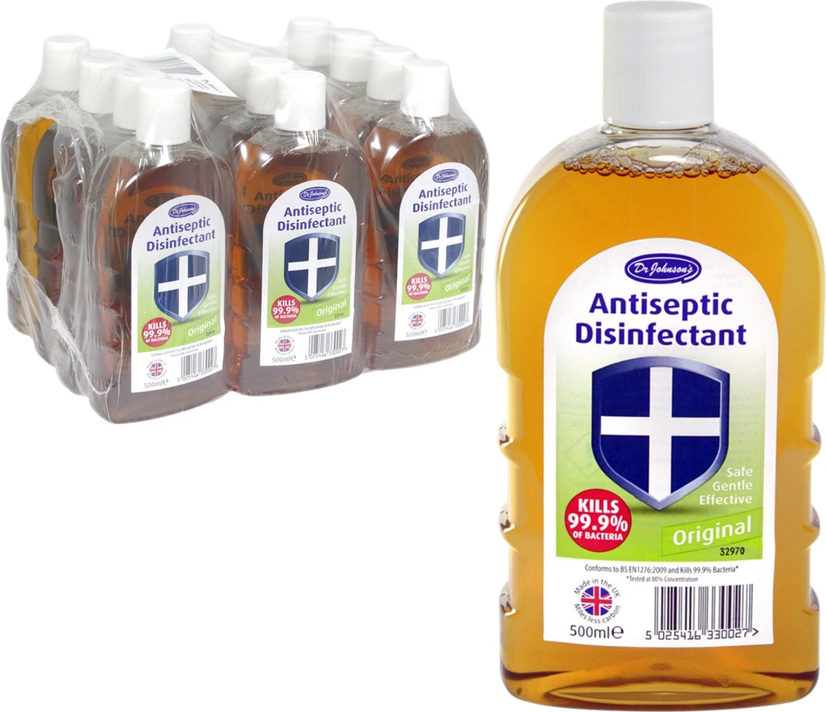 Dr Johnsons Ontsmettingsmiddel - 4x 500ml Voordeelverpakking - Dettol Antiseptic Alternatief 1 Dr Johnsons Ontsmettingsmiddel - 4x 500ml Voordeelverpakking - Dettol Antiseptic Alternatief