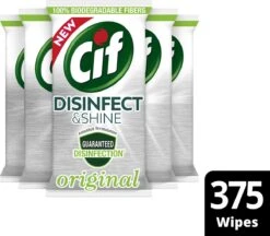 Cif Disinfect & Shine Wipes Doden 99,99% Van De Bacteriën Original Desinfecterende Schoonmaakdoekjes, Van 100% Biologisch Afbreekbaar Textiel 5 X 75 Doekjes -Levensrandproducten 1200x1050
