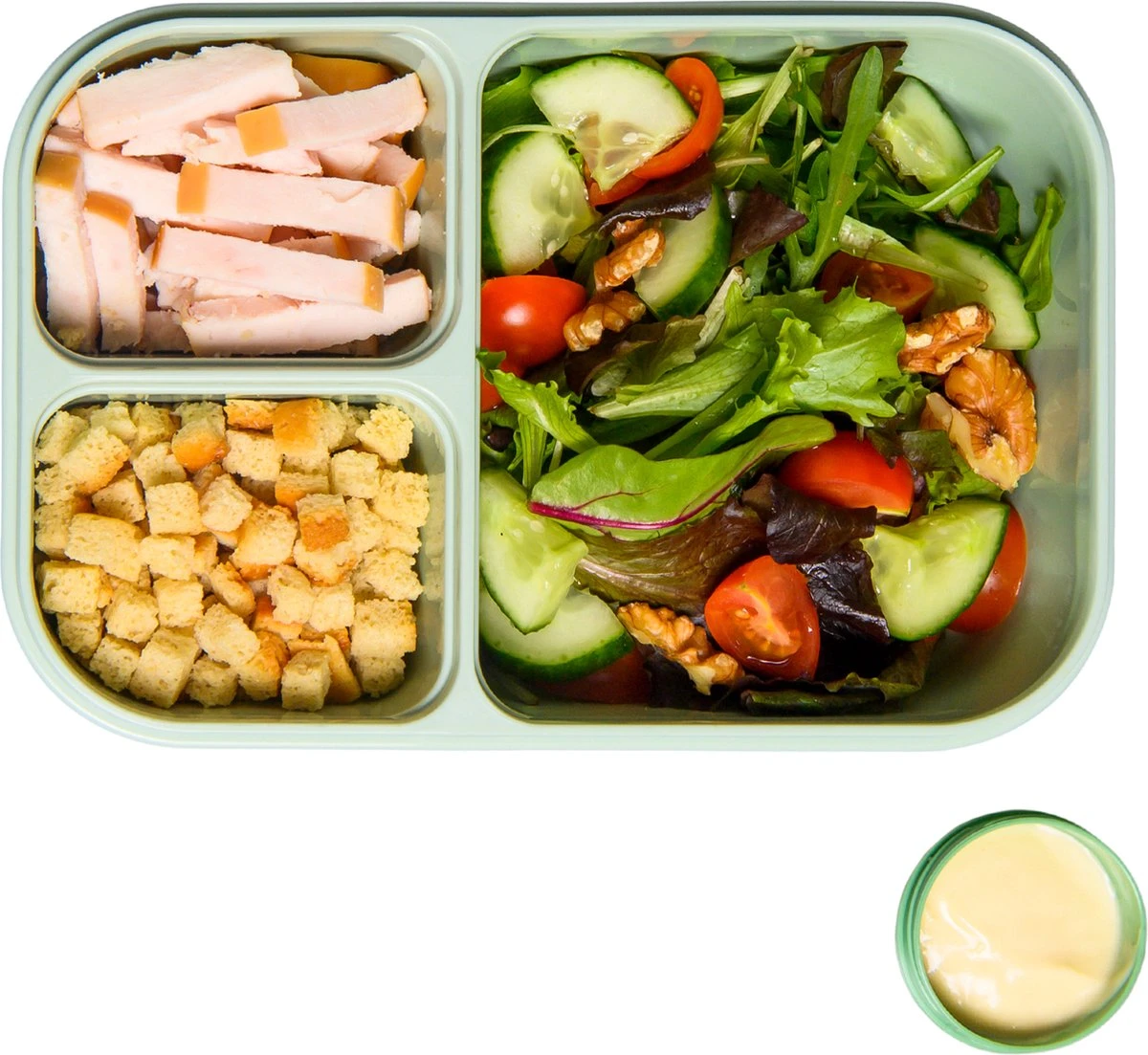 Lock&Lock Lunchbox - Bento Box - Salade Lunchbox - Met 3 Compartimenten - Met Dressing/Saus Bakje - Volwassenen En Kinderen - To Go - Lekvrij - BPA Vrij - 980 Ml - Groen 3 Lock&Lock Lunchbox - Bento Box - Salade Lunchbox - Met 3 Compartimenten - Met Dressing/Saus Bakje - Volwassenen En Kinderen - To Go - Lekvrij - BPA Vrij - 980 Ml - Groen - Afbeelding 3