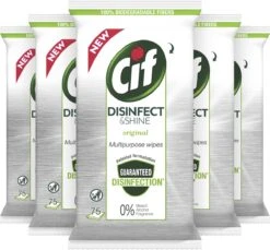Cif Disinfect & Shine Wipes Doden 99,99% Van De Bacteriën Original Desinfecterende Schoonmaakdoekjes, Van 100% Biologisch Afbreekbaar Textiel 5 X 75 Doekjes -Levensrandproducten 1200x1111 1