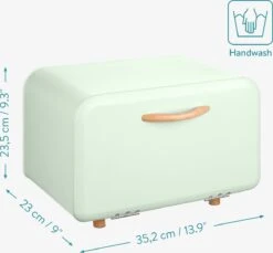 Navaris Metalen Broodtrommel Met Klapdeksel - Vershouddoos Voor Brood - 35 X 24 X 23 Cm - Van Ijzer Met Houten Details In Mintgroen -Levensrandproducten 1200x1114 3