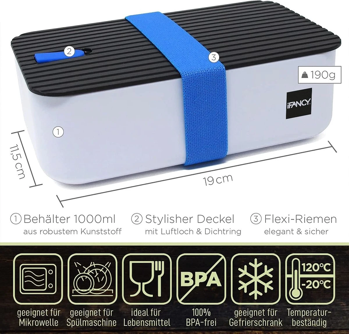 IFancy Lunchbox Tasty - Bento Lunch Box 1000ml - Dicht & Lekvrij Voor Kinderen & Volwassenen - Kantoor & School - BPA Vrij - Vaatwasser Magnetron & Vriezer Lunch Box (Blauw) 3 IFancy Lunchbox Tasty - Bento Lunch Box 1000ml - Dicht & Lekvrij Voor Kinderen & Volwassenen - Kantoor & School - BPA Vrij - Vaatwasser Magnetron & Vriezer Lunch Box (Blauw) - Afbeelding 3