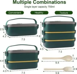 Lunchbox, Bento Box Voor Volwassenen Kinderen, Kinderlunchbox Met Compartimenten, 3-laags Lekvrije Bento-lunchbox Met Vork, Lepel, Geschikt Voor Lunchbox Voor Werk, Kantoor, School (2,25L Groen) -Levensrandproducten 1200x1149 2