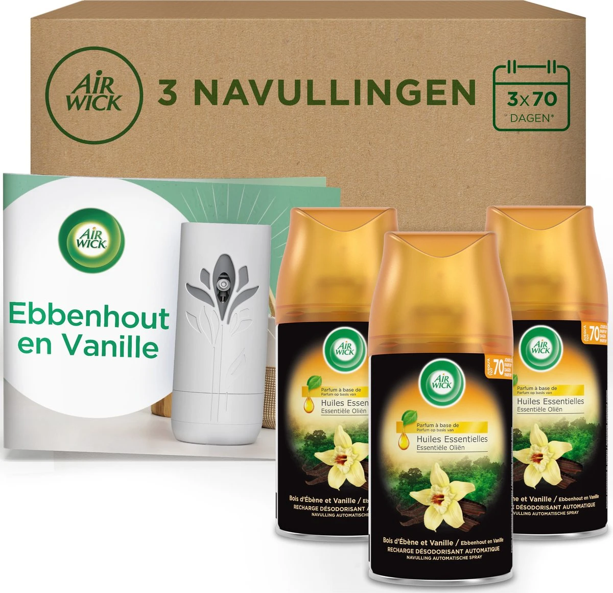 Air Wick Freshmatic Automatische Spray Luchtverfrisser - Ebbenhout & Vanille - 3 Navullingen 1 Air Wick Freshmatic Automatische Spray Luchtverfrisser - Ebbenhout & Vanille - 3 Navullingen