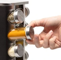 Pazzo Goods - Kruidenrek Staand - Kruidenrek Met Potjes - Zilver - RVS - Kruidenrek Draaibaar - 20 Kruidenpotjes - Inclusief Stickers & Stift - Kruiden Carrousel -Levensrandproducten 1200x1166