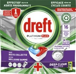 Dreft Platinum Plus All In One Machine Clean - Vaatwastabletten - 5 X 16 Tabletten -Levensrandproducten 1200x1169 5
