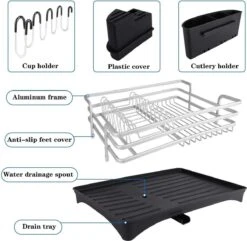Doogo® Afdruiprek Met Bestekkorf En Lekbak Voor Keukenborden En Bestek Afdruiprek Met Draaibare Uitloop -Levensrandproducten 1200x1169 7