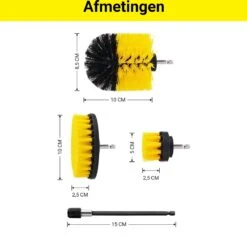 Merkloos 4-delige Borstelset Voor Boormachine - Inclusief Verlengstuk - Opzetborstels - Schrobborstel - Schuurborstel - Schoonmaakborstel - Tapijtreiniger - Brush - Geel - Gratis Verzending -Levensrandproducten 1200x1170 7