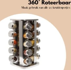 Pazzo Goods - Kruidenrek Staand - Kruidenrek Met Potjes - Zilver - RVS - Kruidenrek Draaibaar - 20 Kruidenpotjes - Inclusief Stickers & Stift - Kruiden Carrousel -Levensrandproducten 1200x1175 4