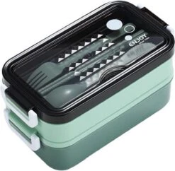 Lunchbox - Meal Prep Bakjes - Lunch Box Met Deksel - Meal Prep – Bento Box - Lunchtrommel Met Bestek Groen -Levensrandproducten 1200x1175 5
