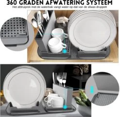 Afdruiprek Met Lekbak - Inclusief Afdruipmat - Opvouwbaar - Afwasrek Met Uitneembare Bestekhouder - Voor Bestek, Borden, Pannen En Schalen -Levensrandproducten 1200x1176 3