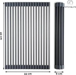 Kitch&Life Afdruiprek Oprolbaar - Mat Zwart - Pannenonderzetter - Afdruipmat - Keukenrek 3-in-1 -Levensrandproducten 1200x1185 1