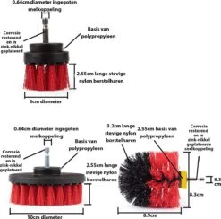 Kibani 3 Delige Borstelset Voor Boormachine - Rood - Voor Beton, Baksteen En Andere Ruwe Oppervlakken - Schrobborstel – Boorborstel – Schuurborstel - Borstel Boormachine – Schoonmaakborstel – Reinigingsborstel – Tapijtreiniger - Borstelset -Levensrandproducten 1200x1186 9