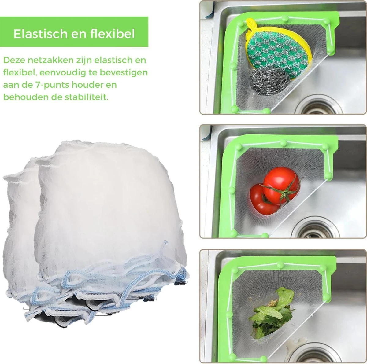 Merkloos Gootsteen Organizer - Gootsteen Afval Netje - Gootsteenontstopper - Spoelbak - Incl. 50 Netjes 4 Merkloos Gootsteen Organizer - Gootsteen Afval Netje - Gootsteenontstopper - Spoelbak - Incl. 50 Netjes - Afbeelding 4