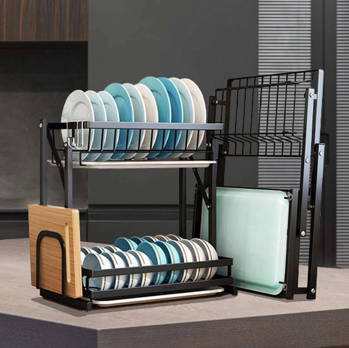 Doogo® Afdruiprek Met Lekbak 2 Laags – Inklapbaar - Muur Hangen Mogelijke - Afwasrek – Met 2 Lekbakken – Extra Accessories Voor Servies En Snijplanken - RVS 10 Doogo® Afdruiprek Met Lekbak 2 Laags – Inklapbaar - Muur Hangen Mogelijke - Afwasrek – Met 2 Lekbakken – Extra Accessories Voor Servies En Snijplanken - RVS - Afbeelding 10