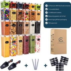 Empyrea Set Van 24 Luchtdichte Vershouddozen, Voorraad Bussen Opslag En Organisatie, Keuken En Voedselcontainer, Voorraadpotten Van Kunststof, BPA-vrij, 72 Etiketten, 3 Markers En 8 Lepels Meegeleverd | Keuken Organizer Voorraadcontainers -Levensrandproducten 1200x1198 69