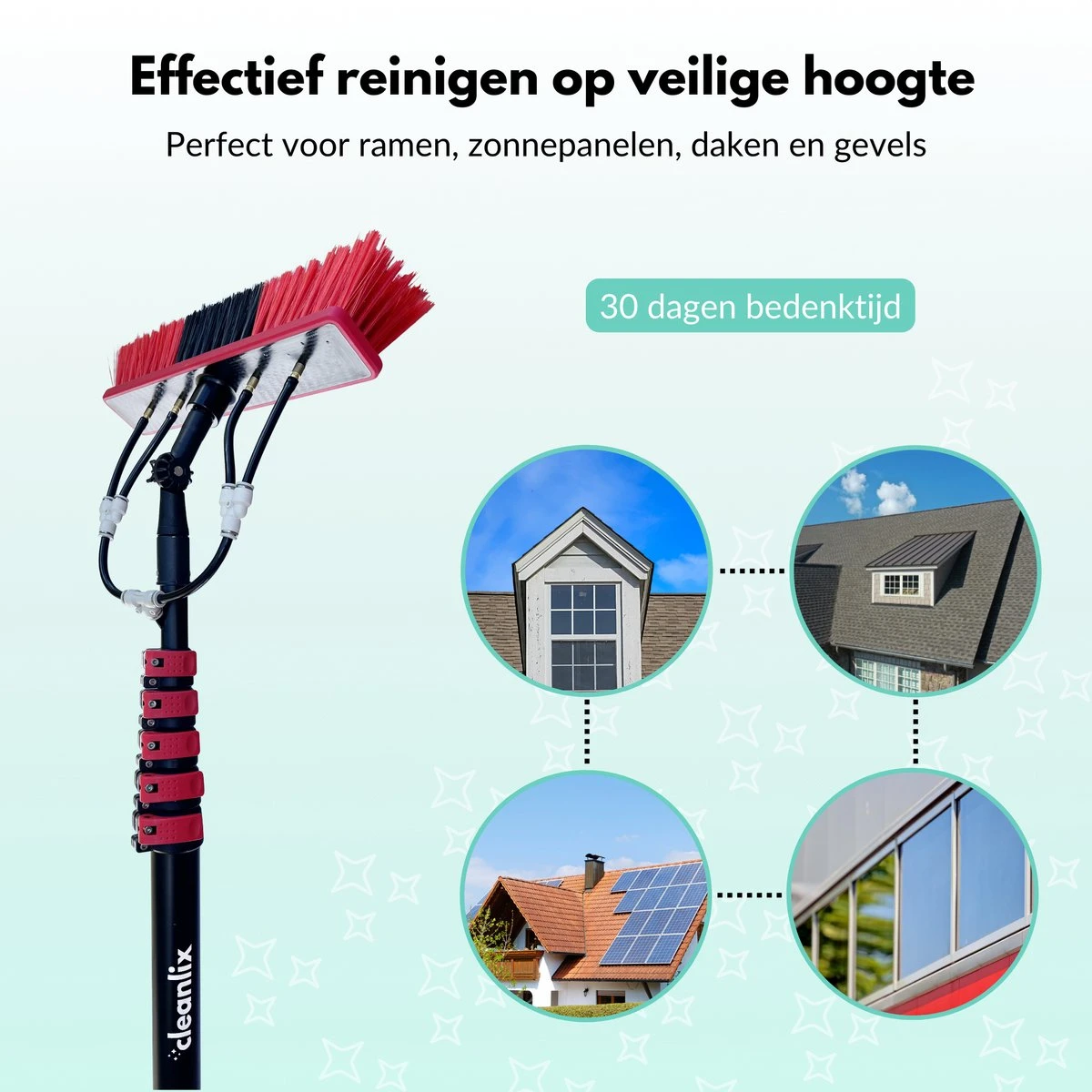 Cleanlix Telescoopsteel Met Borstel - Met Waterdoorvoer - Telescopische Wasborstel - Ramenwassen - Uitschuifbaar Tot 7,2 Meter 2 Cleanlix Telescoopsteel Met Borstel - Met Waterdoorvoer - Telescopische Wasborstel - Ramenwassen - Uitschuifbaar Tot 7,2 Meter - Afbeelding 2