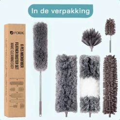 ForDig 7-Delige Plumeau Set - Duster Met Telescoopsteel Uitschuifbaar Tot 250 Cm - Inclusief Ragebol / Voegenborstel / Microvezel Doek / Chenille Borstel - Wasbaar - 360 Graden Draaibaar -Levensrandproducten 1200x1200 1385