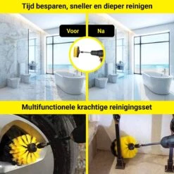 Merkloos 4-delige Borstelset Voor Boormachine - Inclusief Verlengstuk - Opzetborstels - Schrobborstel - Schuurborstel - Schoonmaakborstel - Tapijtreiniger - Brush - Geel - Gratis Verzending -Levensrandproducten 1200x1200 1442