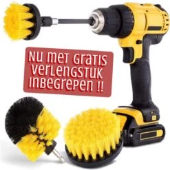 Merkloos 4-delige Borstelset Voor Boormachine - Inclusief Verlengstuk - Opzetborstels - Schrobborstel - Schuurborstel - Schoonmaakborstel - Tapijtreiniger - Brush - Geel - Gratis Verzending -Levensrandproducten 1200x1200 1444