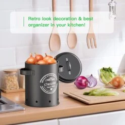 Professionele Bewaardozen - Set Van 3 - Voor Aardappels, Uien En Knoflook - Retro Design - Voorraadcontainer Van Metaal - Keukenopslag - Groentes Bewaren Voor Lange Tijd - Perfect Cadeau Voor In De Keuken -Levensrandproducten 1200x1200 1532