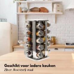 Pazzo Goods - Kruidenrek Staand - Kruidenrek Met Potjes - Zilver - RVS - Kruidenrek Draaibaar - 20 Kruidenpotjes - Inclusief Stickers & Stift - Kruiden Carrousel -Levensrandproducten 1200x1200 1558