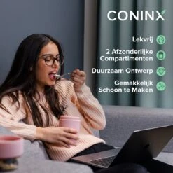 Coninx Yoghurtbeker To Go - Muesli Beker To Go - Lunchbeker - Mueslibeker 640ml (450ml+190ml) - Roze 10 Coninx Yoghurtbeker To Go - Muesli Beker To Go - Lunchbeker - Mueslibeker 640ml (450ml+190ml) - Roze -Levensrandproducten 1200x1200 1561