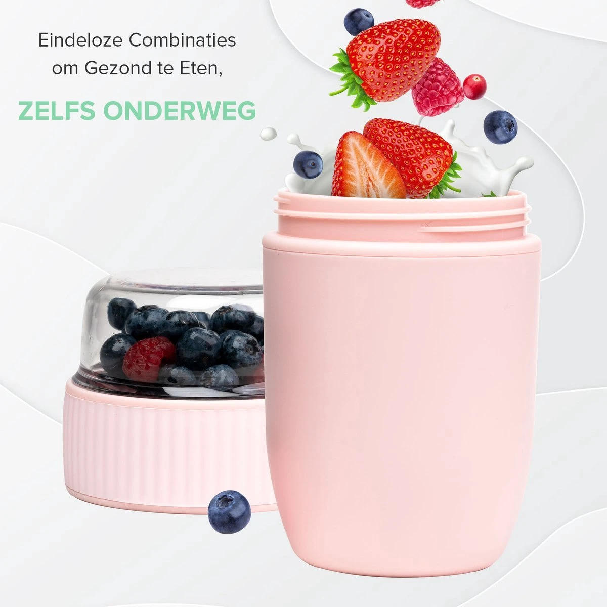 Coninx Yoghurtbeker To Go - Muesli Beker To Go - Lunchbeker - Mueslibeker 640ml (450ml+190ml) - Roze 6 Coninx Yoghurtbeker To Go - Muesli Beker To Go - Lunchbeker - Mueslibeker 640ml (450ml+190ml) - Roze - Afbeelding 6