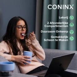 Coninx Yoghurtbeker To Go - Muesli Beker To Go - Lunchbeker - Mueslibeker 640ml ( 450ml+190ml ) - Blauw -Levensrandproducten 1200x1200 1604