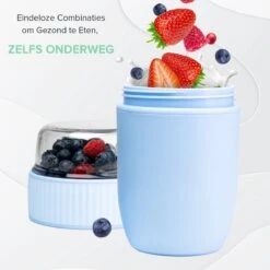 Coninx Yoghurtbeker To Go - Muesli Beker To Go - Lunchbeker - Mueslibeker 640ml ( 450ml+190ml ) - Blauw -Levensrandproducten 1200x1200 1609
