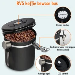 Koffie Bewaarbus Luchtdicht Met CO2 Uitlaat - Koffieblik Bewaarblik Voor 500 Gr Koffiebonen - Zwart - 1.2L -Levensrandproducten 1200x1200 1667