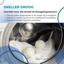 ANATURES Wollen XL Drogerballen 6 Stuks In Opbergmand – Herbruikbare Droogballen Wasdroger – Nieuw Zeelands RWS Schaapswol - Wasdrogerballen Duurzaam – Natuurlijke Wasverzachter -Levensrandproducten 1200x1200 437