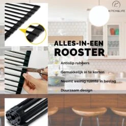Kitch&Life Afdruiprek Oprolbaar - Mat Zwart - Pannenonderzetter - Afdruipmat - Keukenrek 3-in-1 -Levensrandproducten 1200x1200 850