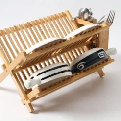 Merkloos Decopatent® Afdruiprek Voor Afwas - Bamboe - Hout - Inklapbaar Afdruiprek - Afwasrekje Inclusief Bestekhouder - Afwas Druiprek -Levensrandproducten 1200x1200 892