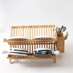 Merkloos Decopatent® Afdruiprek Voor Afwas - Bamboe - Hout - Inklapbaar Afdruiprek - Afwasrekje Inclusief Bestekhouder - Afwas Druiprek -Levensrandproducten 1200x1200 893