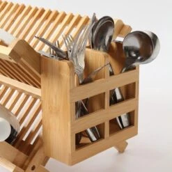 Merkloos Decopatent® Afdruiprek Voor Afwas - Bamboe - Hout - Inklapbaar Afdruiprek - Afwasrekje Inclusief Bestekhouder - Afwas Druiprek -Levensrandproducten 1200x1200 894