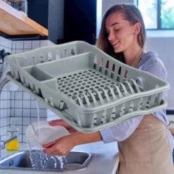 Merkloos Decopatent® Afdruiprek Voor Afwas - Afdruiprekje Met Lekbak - Kunststof Afdruipmat - Afwassen Borden & Bestek - 32.5x49x9 - Grijs -Levensrandproducten 1200x1200 908