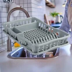 Merkloos Decopatent® Afdruiprek Voor Afwas - Afdruiprekje Met Lekbak - Kunststof Afdruipmat - Afwassen Borden & Bestek - 32.5x49x9 - Grijs -Levensrandproducten 1200x1200 909