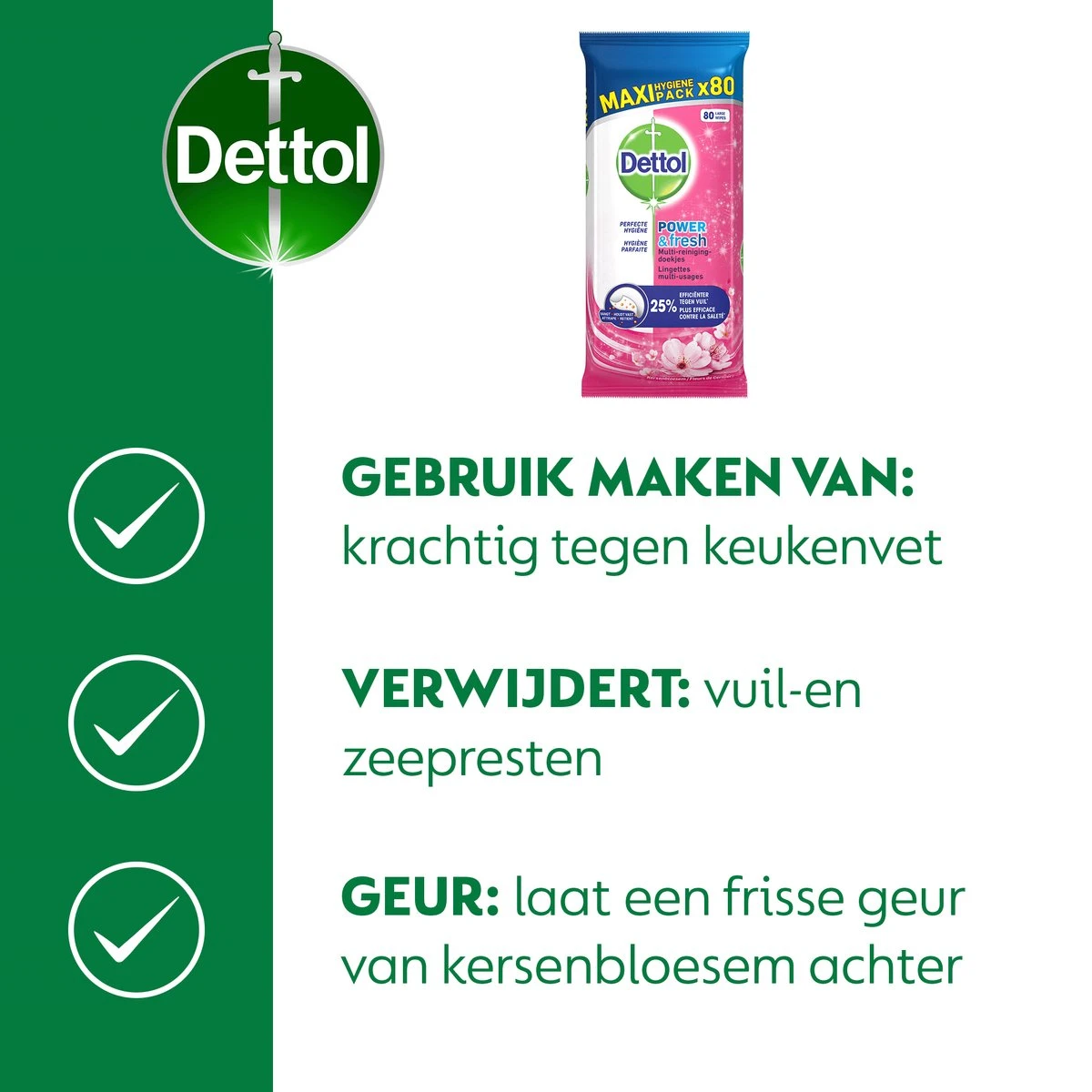 Dettol - Schoonmaakdoekjes - Power & Fresh - Kersenbloesem - 4 X 80 Stuks - Voordeelverpakking 7 Dettol - Schoonmaakdoekjes - Power & Fresh - Kersenbloesem - 4 X 80 Stuks - Voordeelverpakking - Afbeelding 7