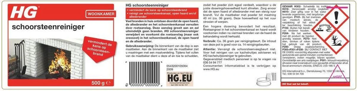 HG Schoorsteenreiniger - 500 Gr - Voor Schoorsteenkanaal, Open Haard En Allesbrander 2 HG Schoorsteenreiniger - 500 Gr - Voor Schoorsteenkanaal, Open Haard En Allesbrander - Afbeelding 2